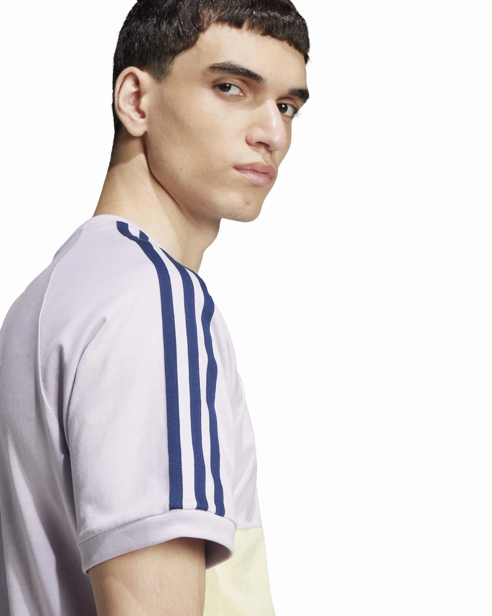 Adidas 3-Stripes Panel Tee - Silver Dawn / Powder Yellow