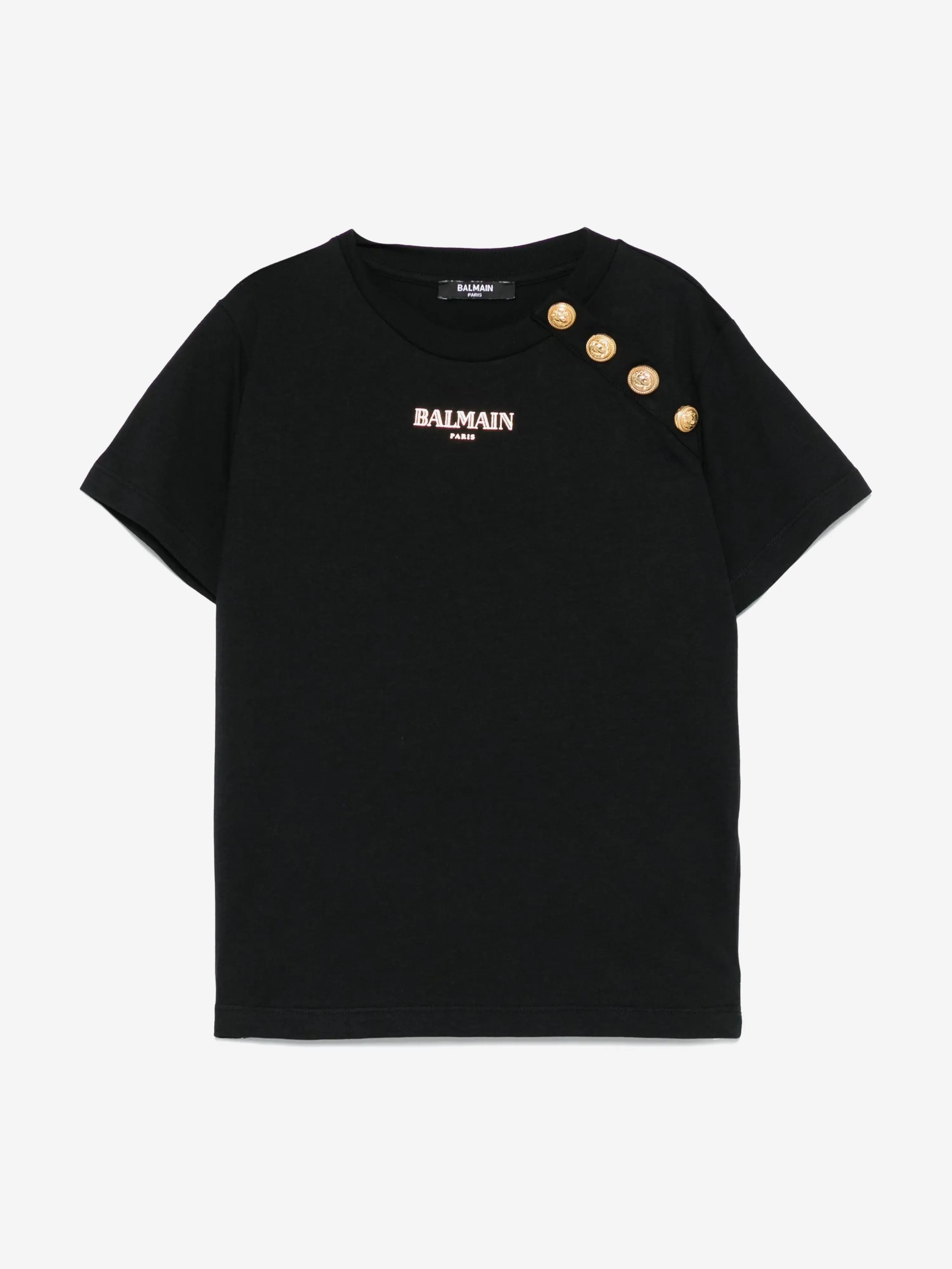Balmain Mädchen Logo T-Shirt mit Knopfleiste in Schwarz