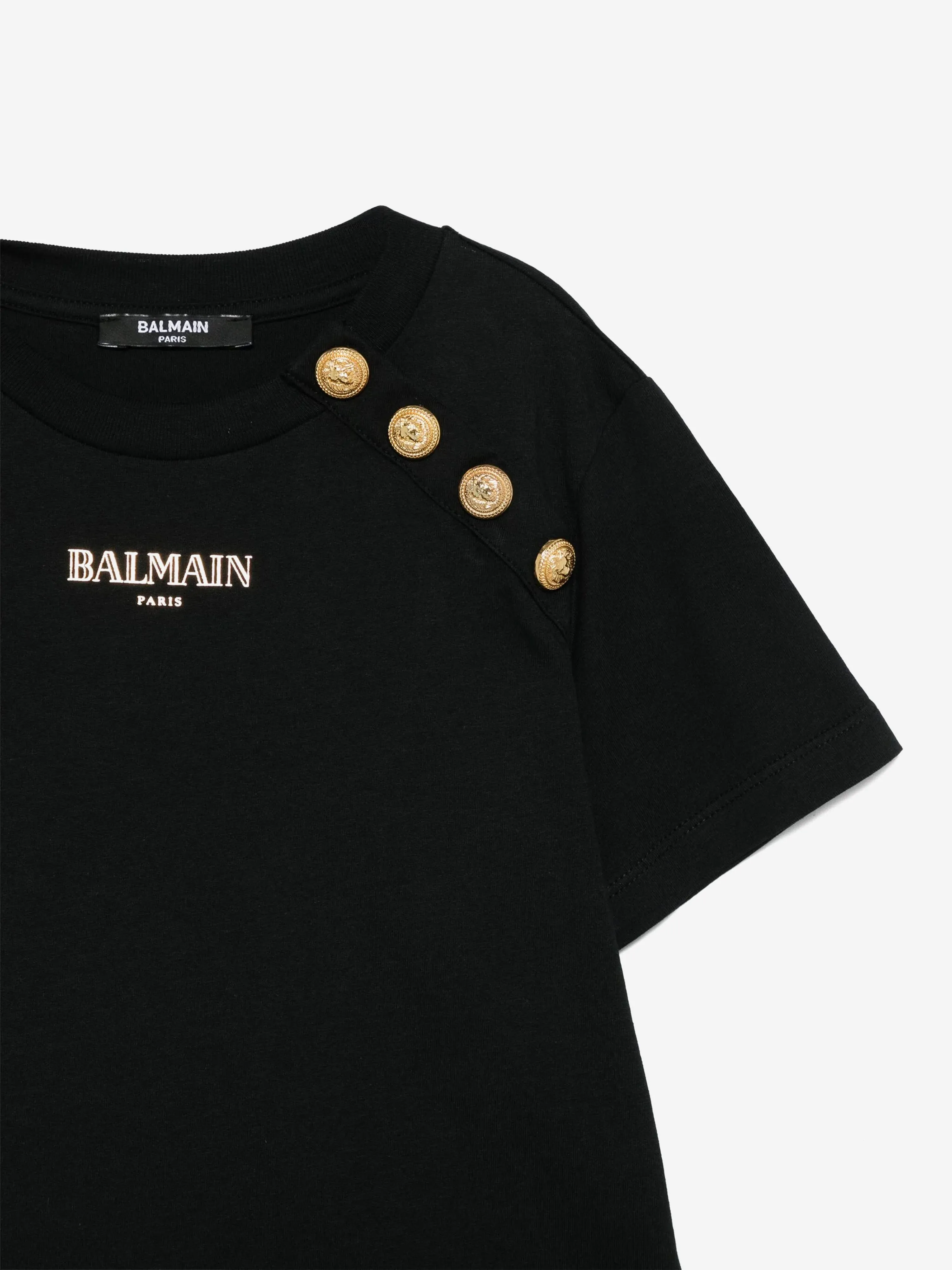 Balmain Mädchen Logo T-Shirt mit Knopfleiste in Schwarz