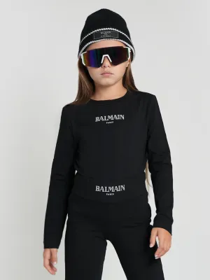 Balmain Mädchen Logo Bodysuit in Schwarz