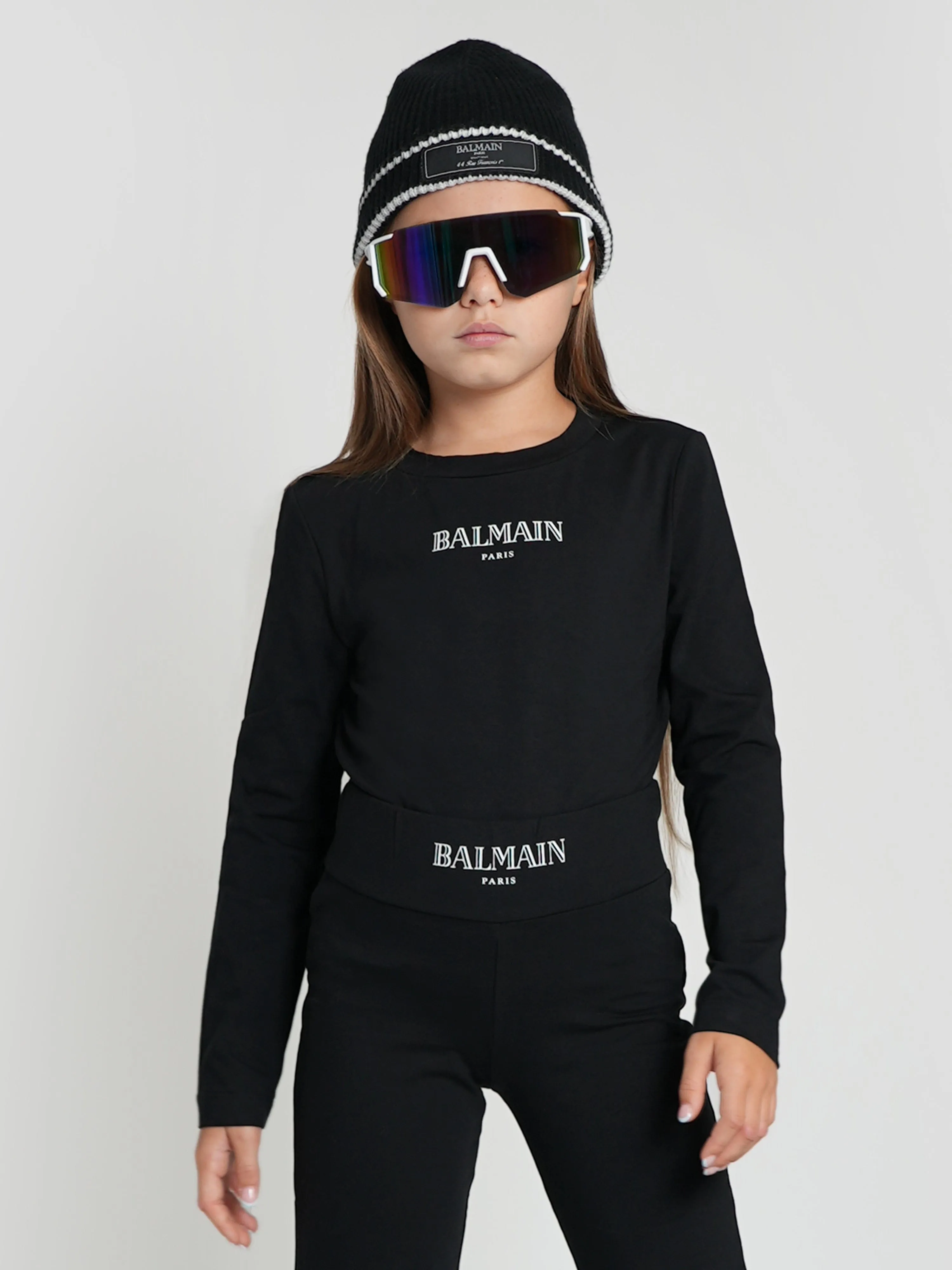 Balmain Mädchen Logo Bodysuit in Schwarz