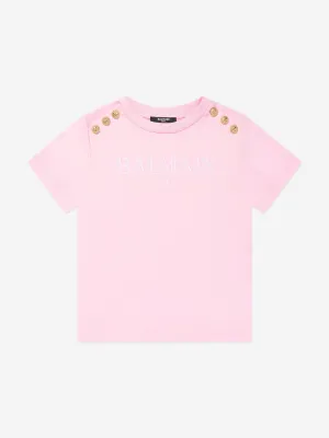 Balmain Mädchen Logo T-Shirt in Rosa