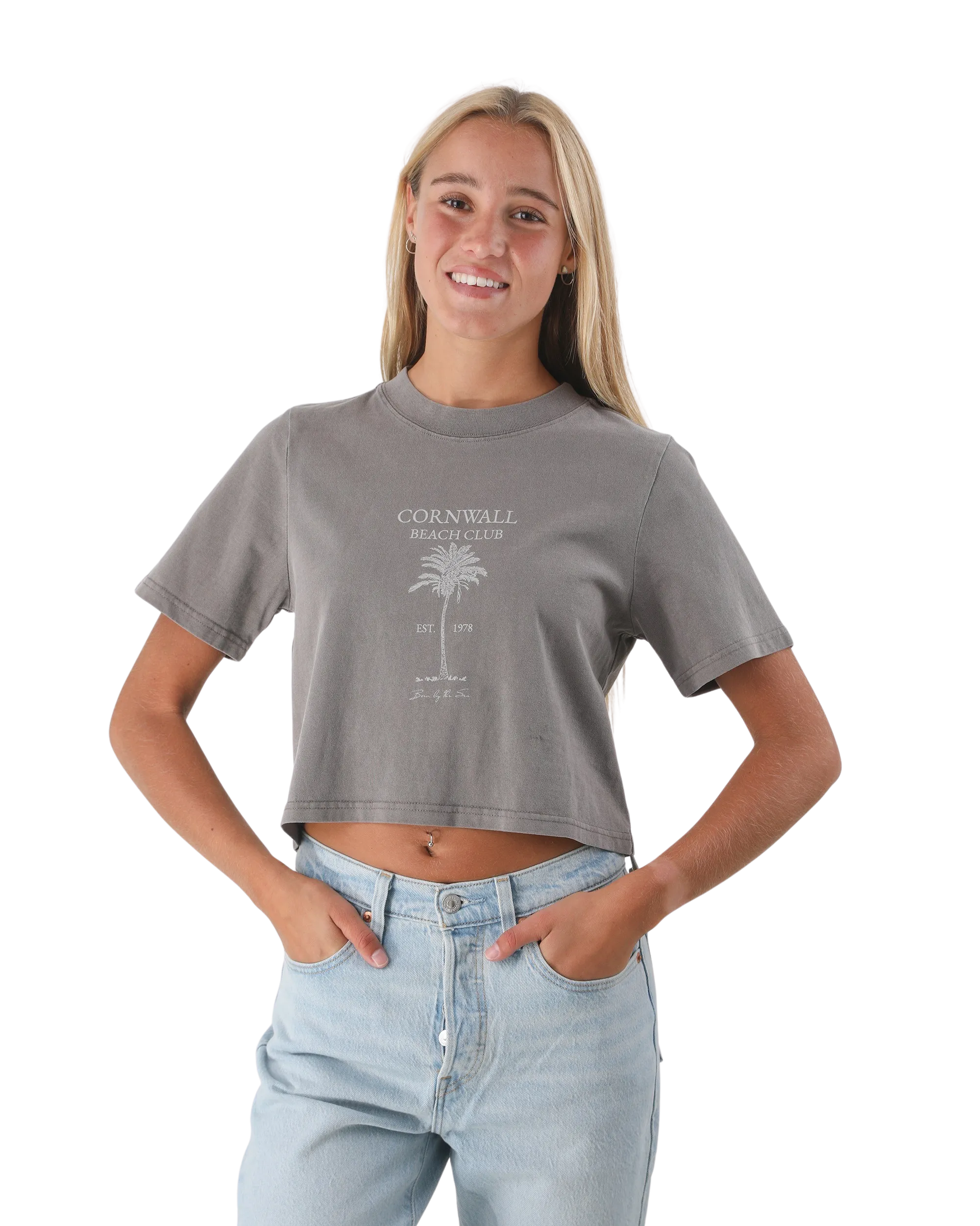 Beach Club Crop T-Shirt in Verblasstem Grau