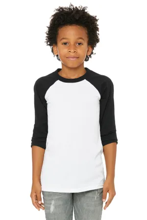 Bella   Canvas Jugendliches 3/4-Ärmel Rundhals T-Shirt - Weiß/Schwarz