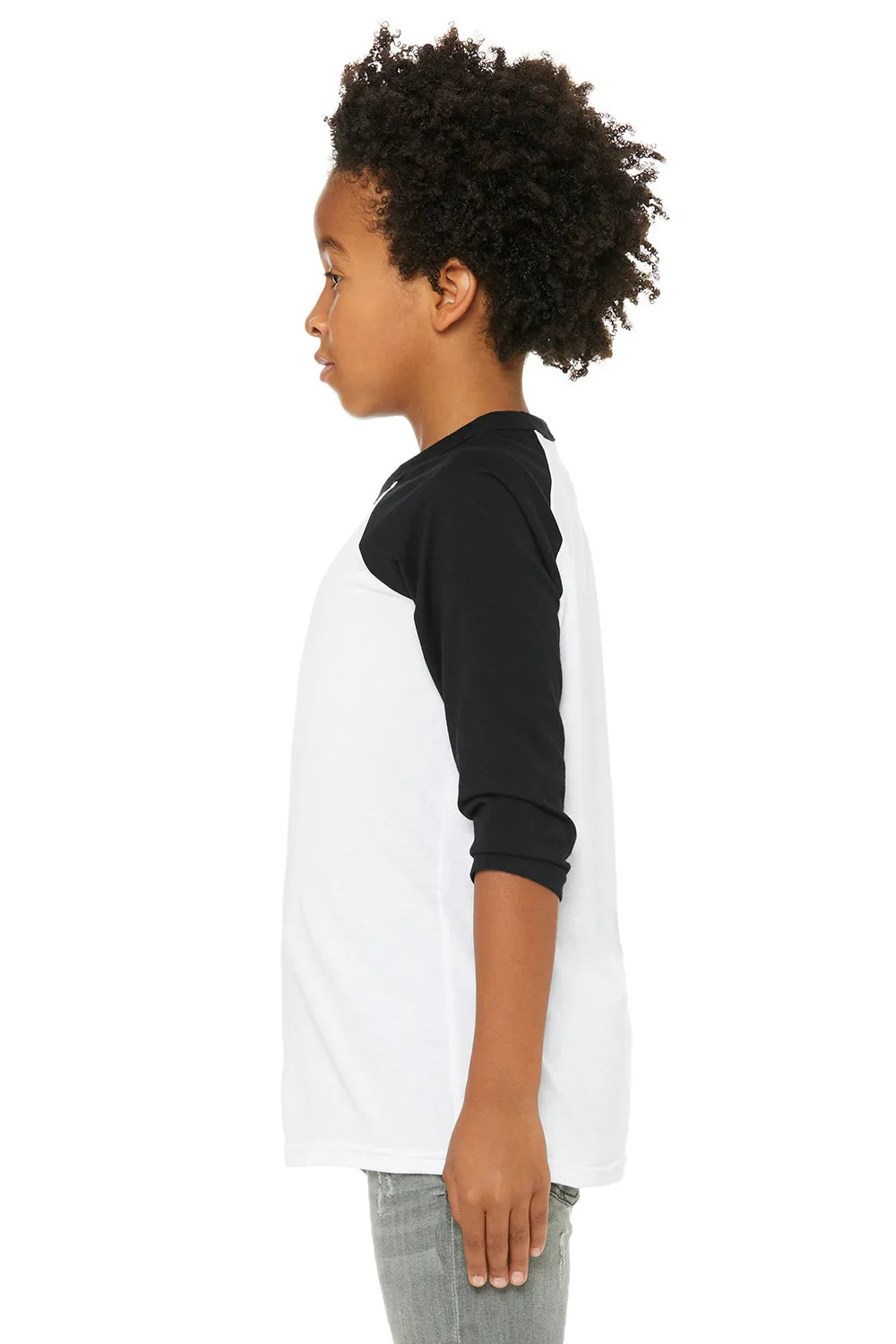 Bella   Canvas Jugendliches 3/4-Ärmel Rundhals T-Shirt - Weiß/Schwarz
