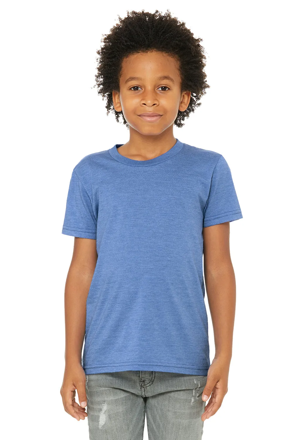 Bella   Canvas Jugend-Jersey Kurzarm T-Shirt mit Rundhalsausschnitt - Meliertes Columbia Blau