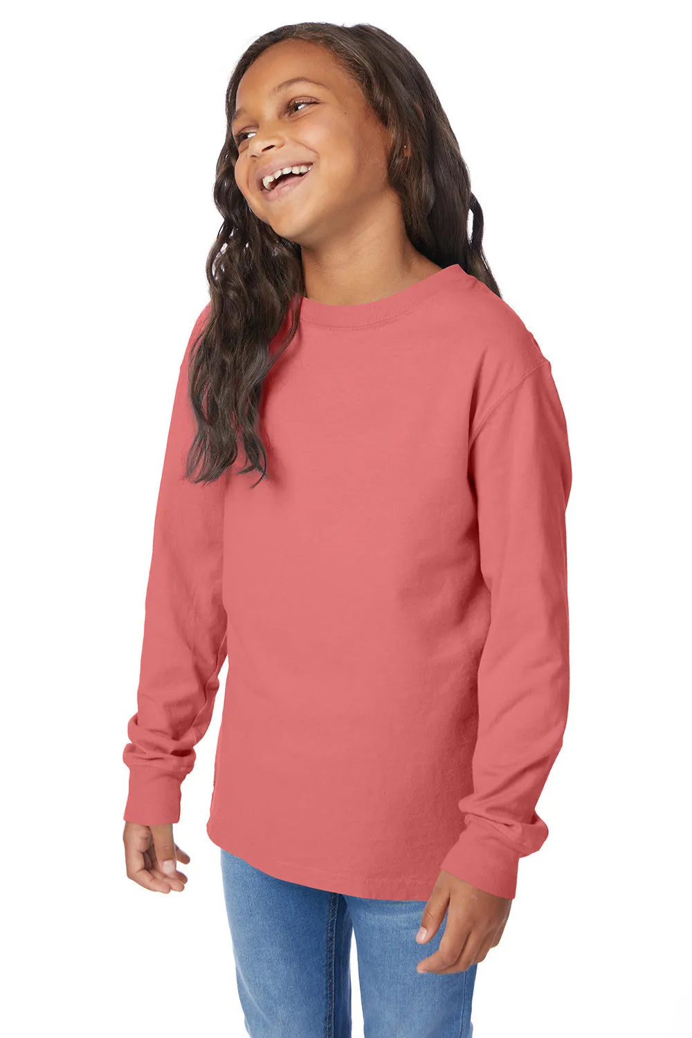 ComfortWash By Hanes Jugendliches Langarm-Crewneck-T-Shirt - Korallenrausch