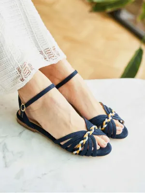 Daffodil Vegane Wildleder-Sandalen mit Zopfdetail | Mitternachtsblau