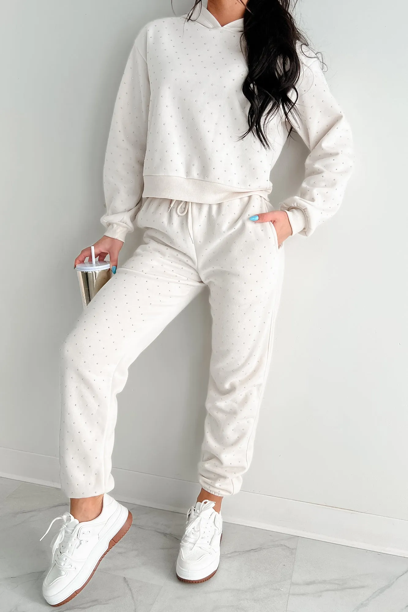 Dazzle and Dream Strass Kapuzenpullover und Jogger-Set (Sand)
