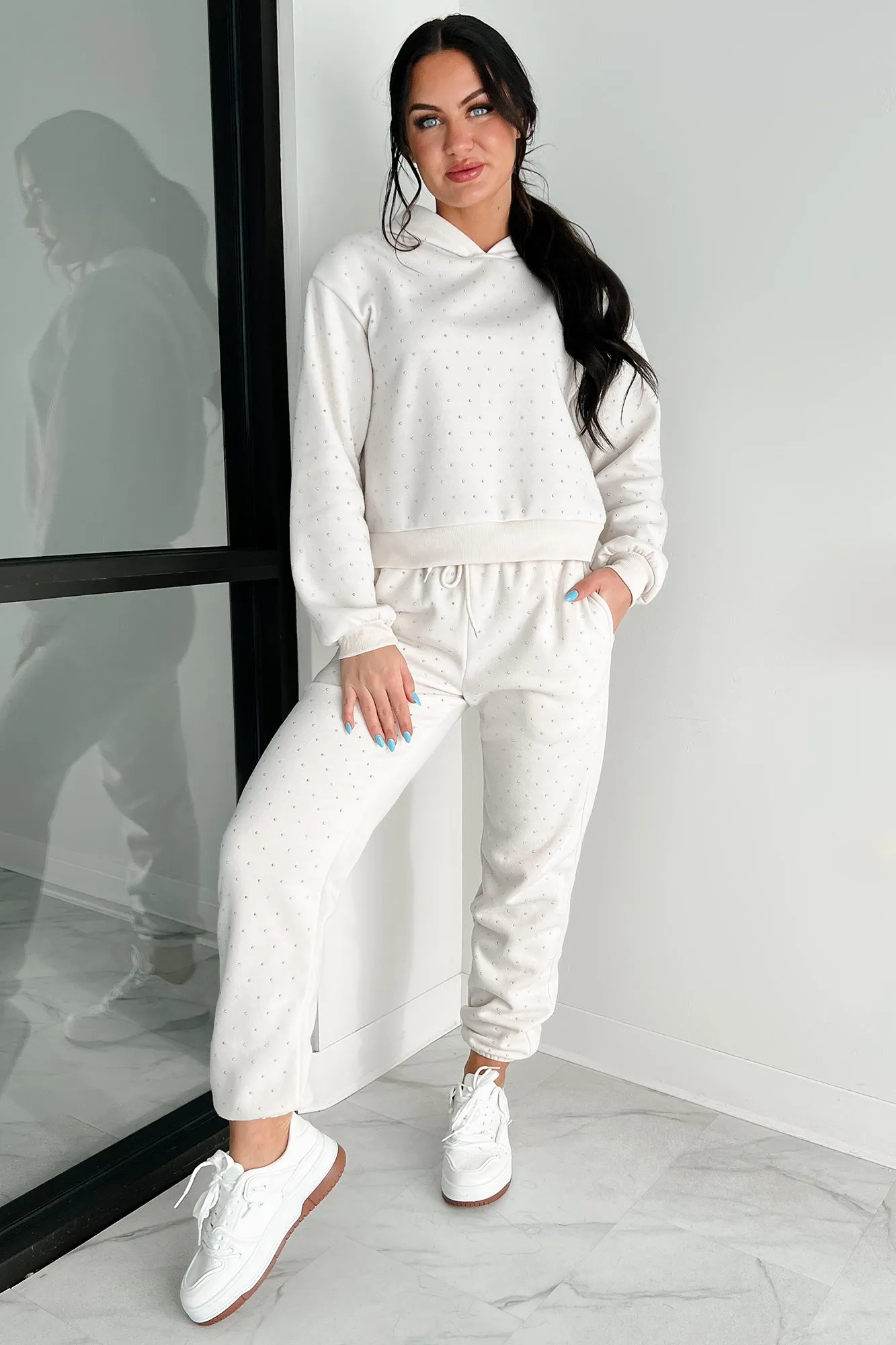 Dazzle and Dream Strass Kapuzenpullover und Jogger-Set (Sand)