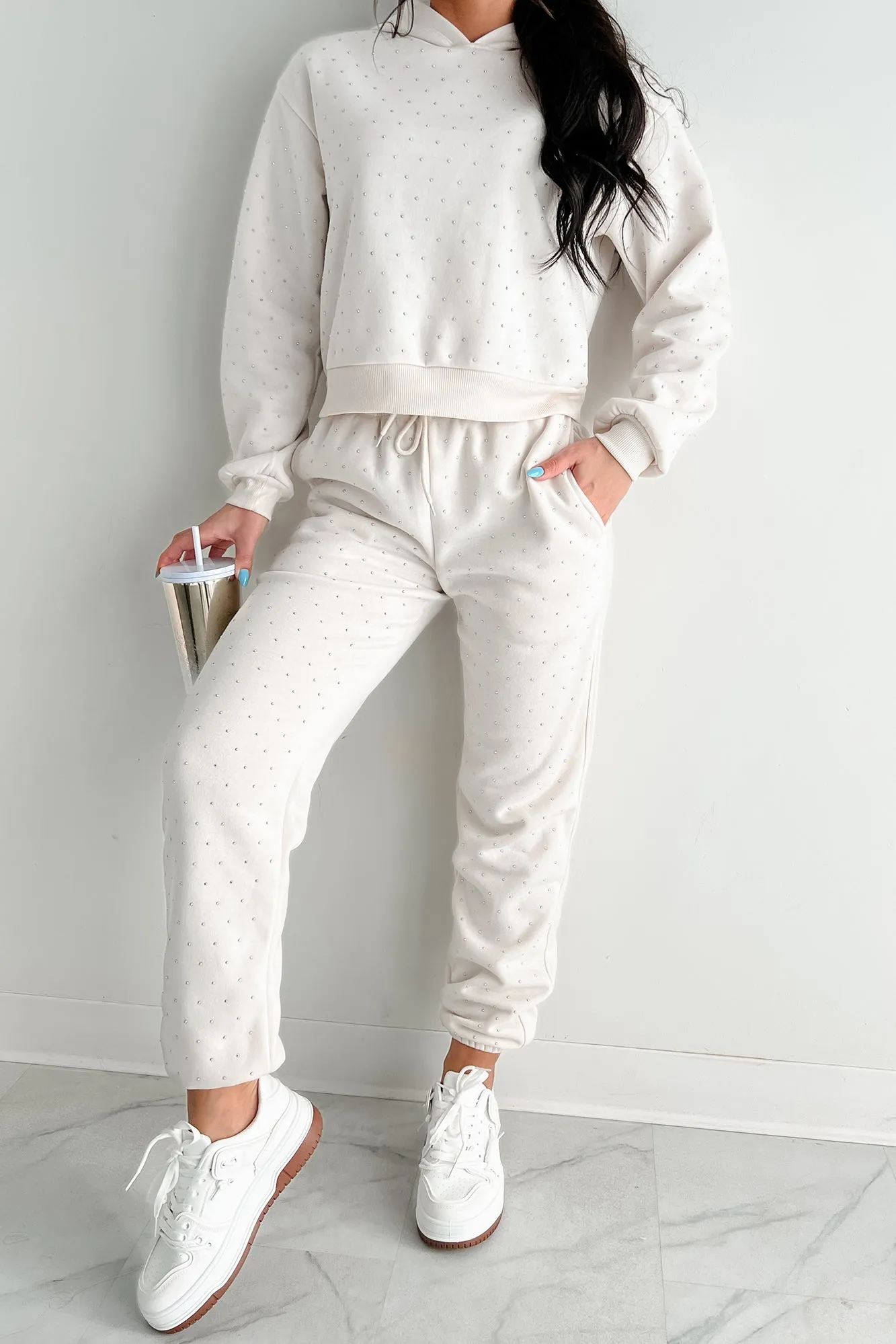 Dazzle and Dream Strass Kapuzenpullover und Jogger-Set (Sand)