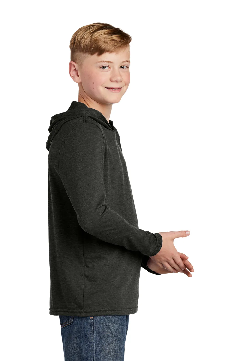 District Youth Perfektes Langarm Kapuzen-T-Shirt Hoodie - Schwarz Frost