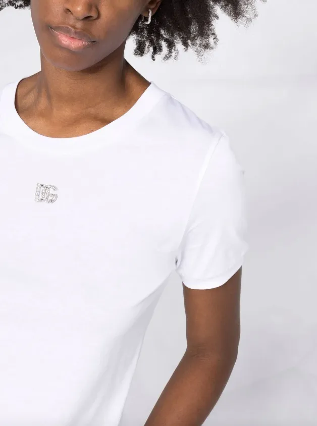 Dolce & Gabbana Baumwoll-T-Shirt mit kristallinem DG-Logo
