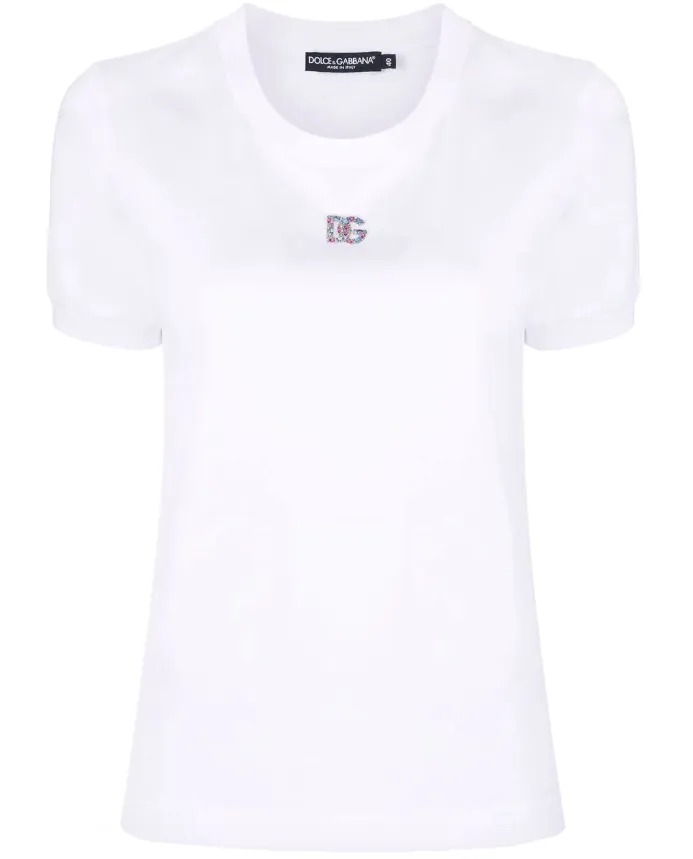 Dolce & Gabbana Baumwoll-T-Shirt mit kristallinem DG-Logo