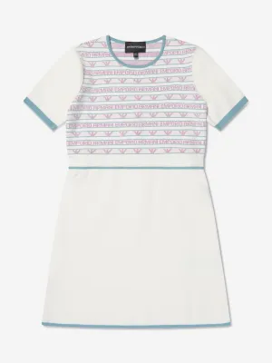 Emporio Armani Mädchen Kurzarm Logo-Kleid in Weiß
