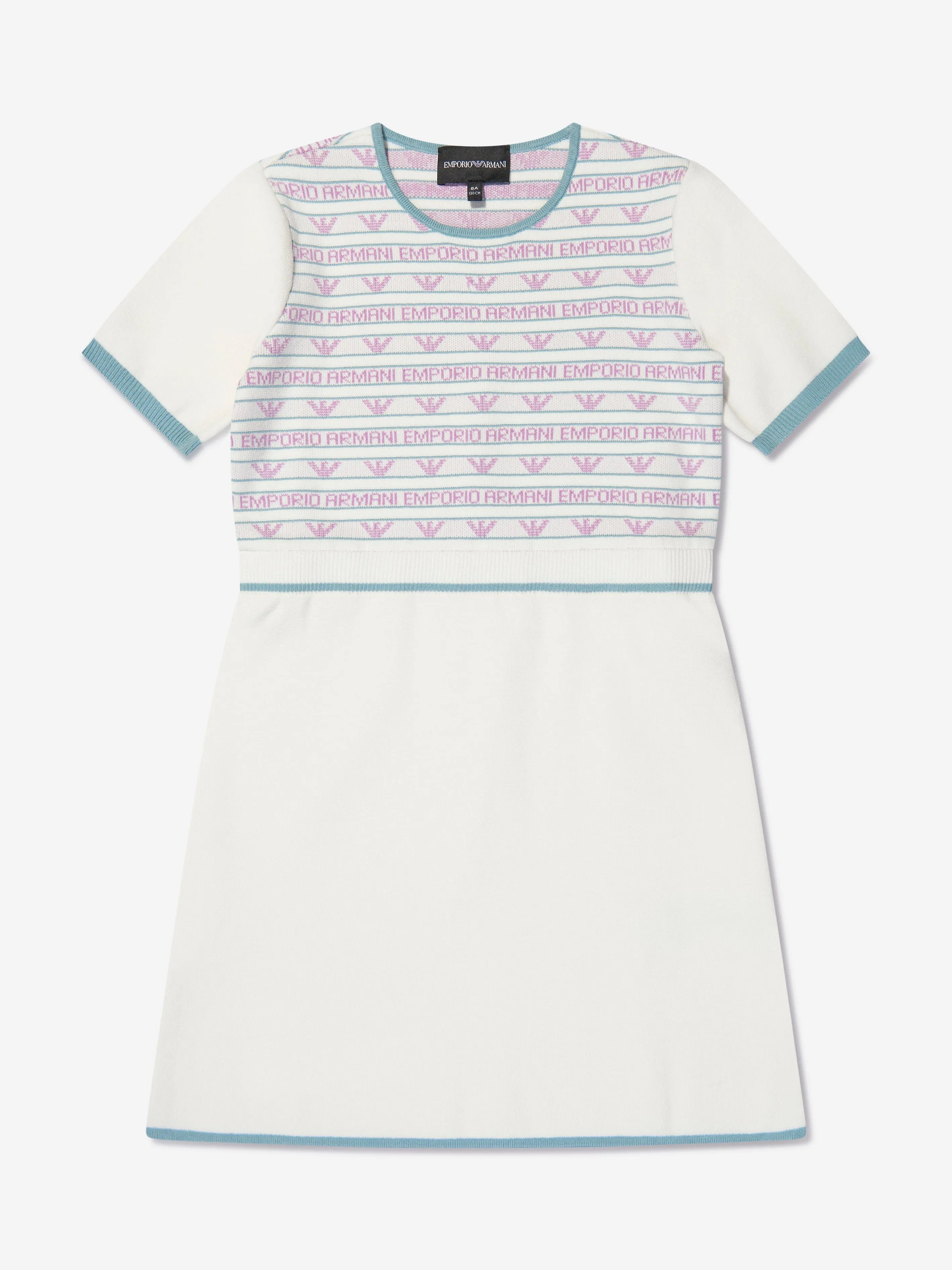 Emporio Armani Mädchen Kurzarm Logo-Kleid in Weiß