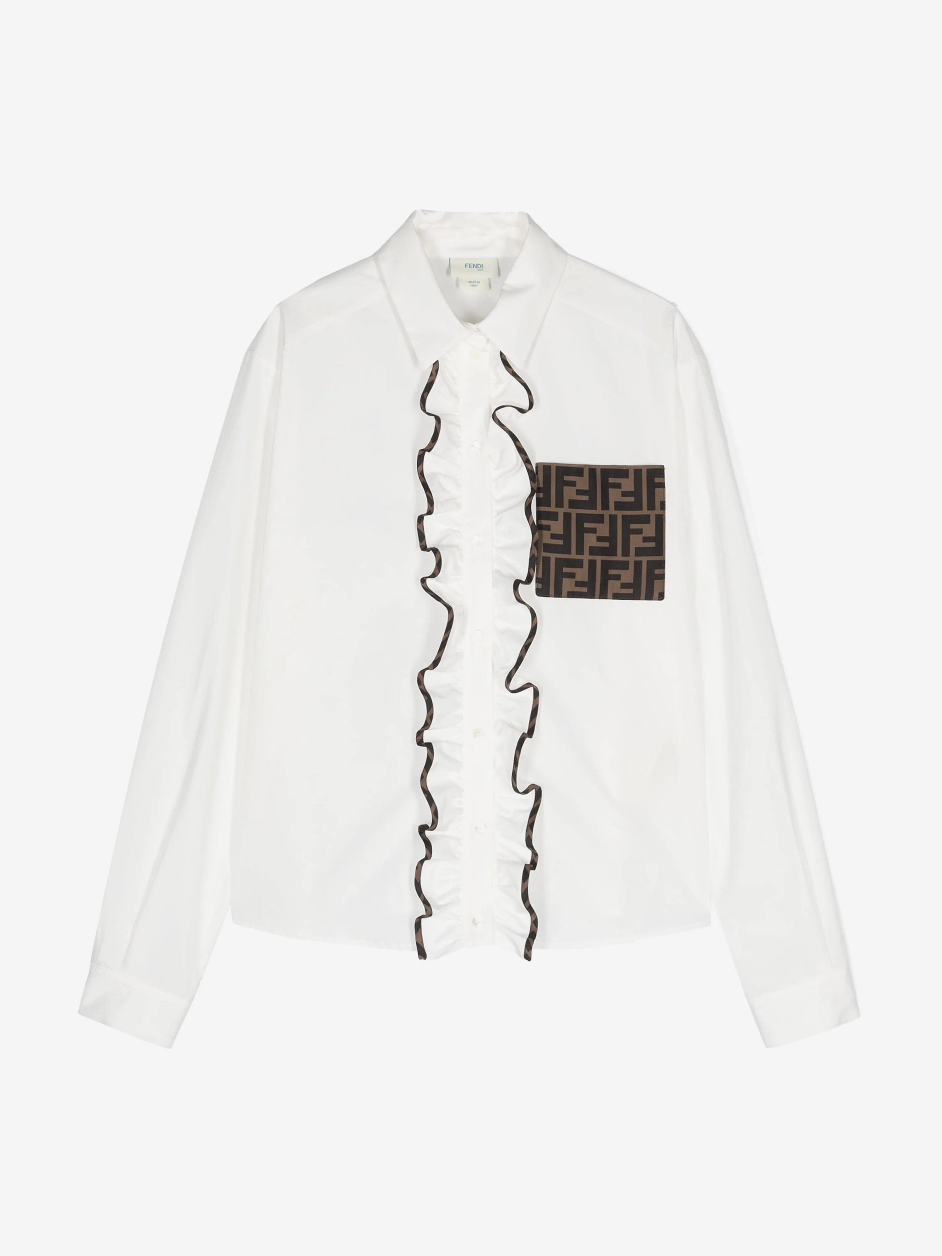 Fendi Girls FF Logo Rüschenbluse in Weiß