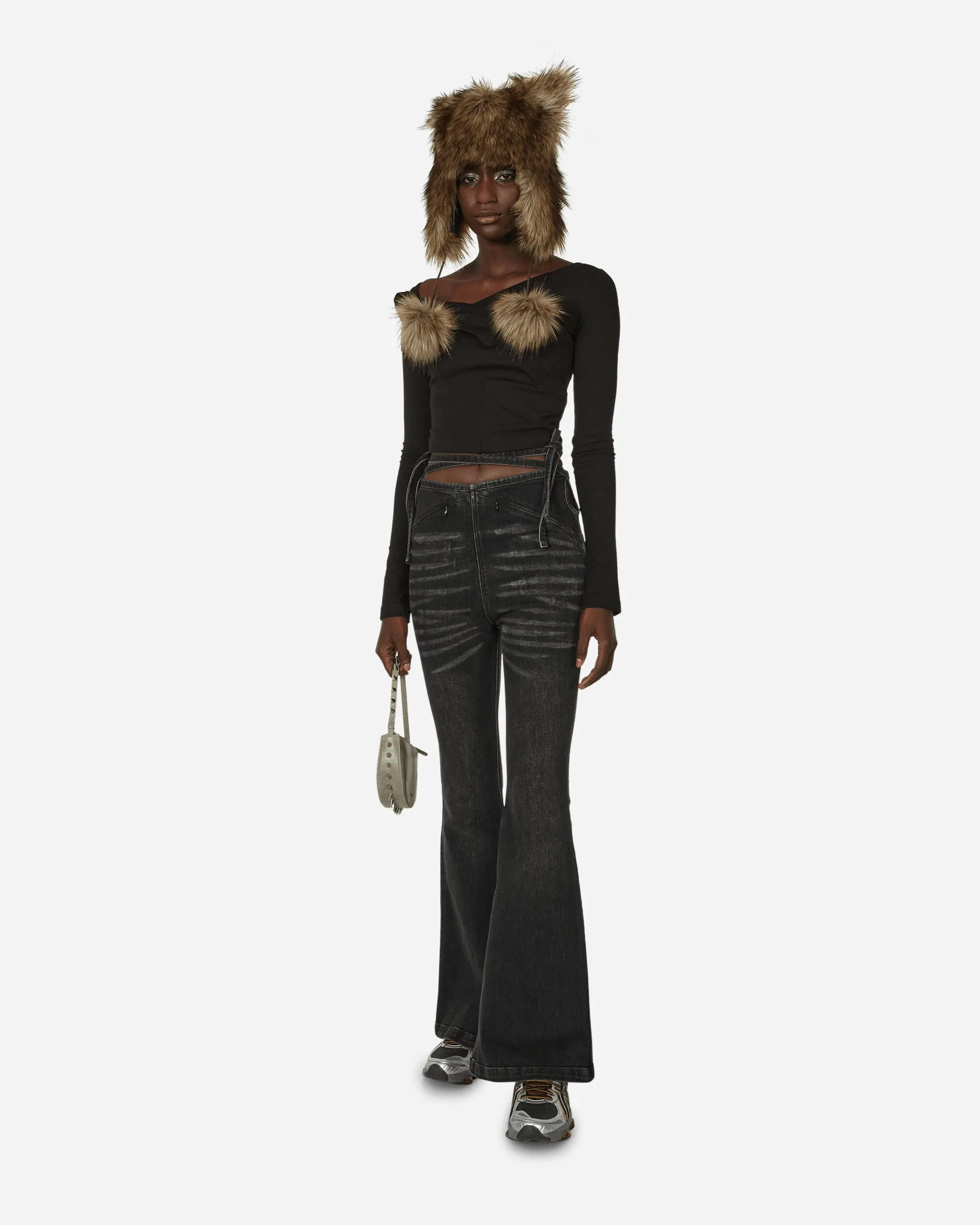 Floral Asymmetrisches Langarmtop Schwarz