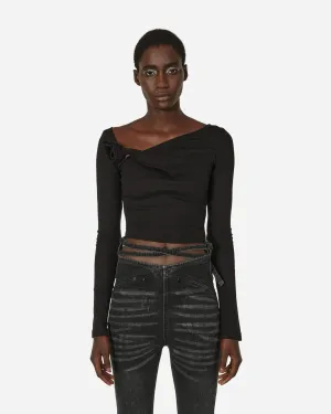 Floral Asymmetrisches Langarmtop Schwarz
