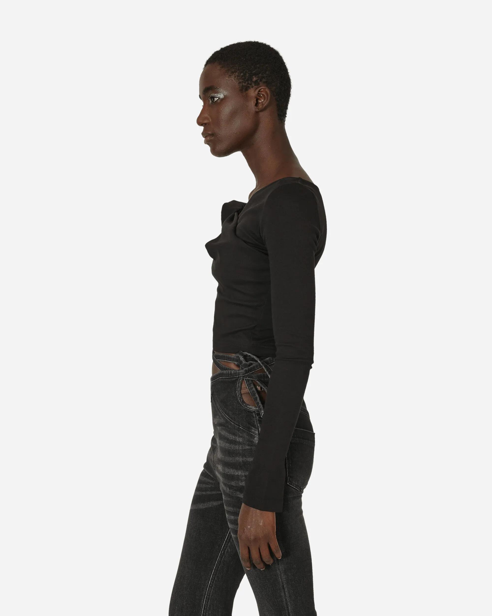 Floral Asymmetrisches Langarmtop Schwarz