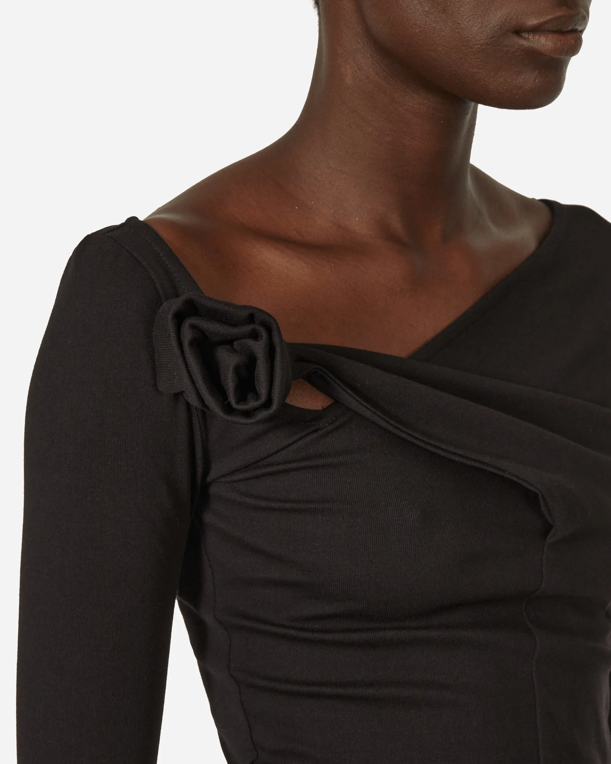 Floral Asymmetrisches Langarmtop Schwarz