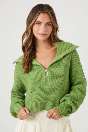 Forever 21 Strickpullover für Damen mit halbem Reißverschluss und Rippenmuster in Pfeffergrün Forever 21