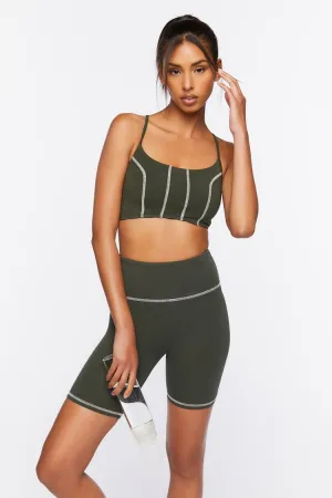 Forever 21 Damen Active Kontrast-Bund-Radlerhose Zypresse Forever 21