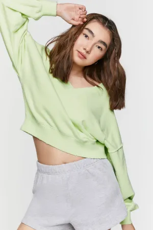 Forever 21 Damen French Terry V-Ausschnitt Pullover Grün Forever 21