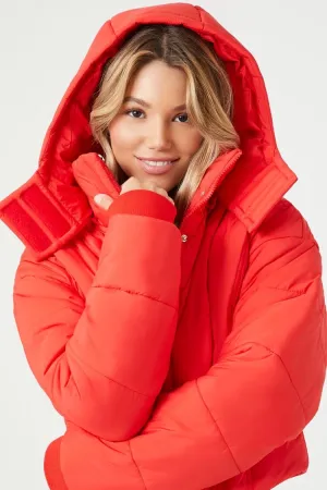 Forever 21 Damen Kapuzen-Crop-Puffer-Bubble-Mantel Jacke Rot Forever 21