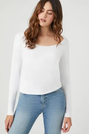Forever 21 Damen Spitzenbesatz Langarmtop Weiß Forever 21