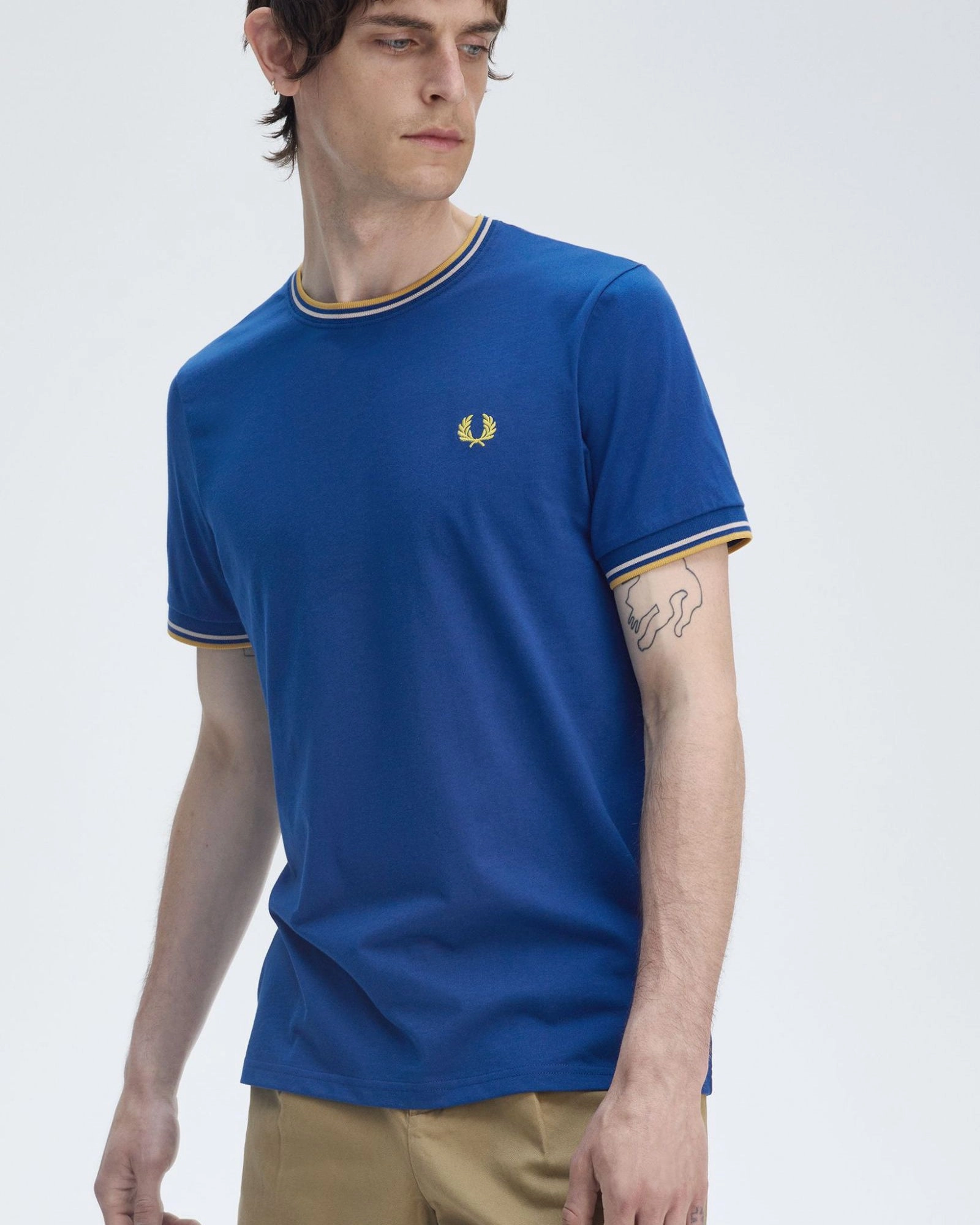 Fred Perry Twin Tipped T Shirt - Shaded Cobalt / Oatmeal / Honeycomb