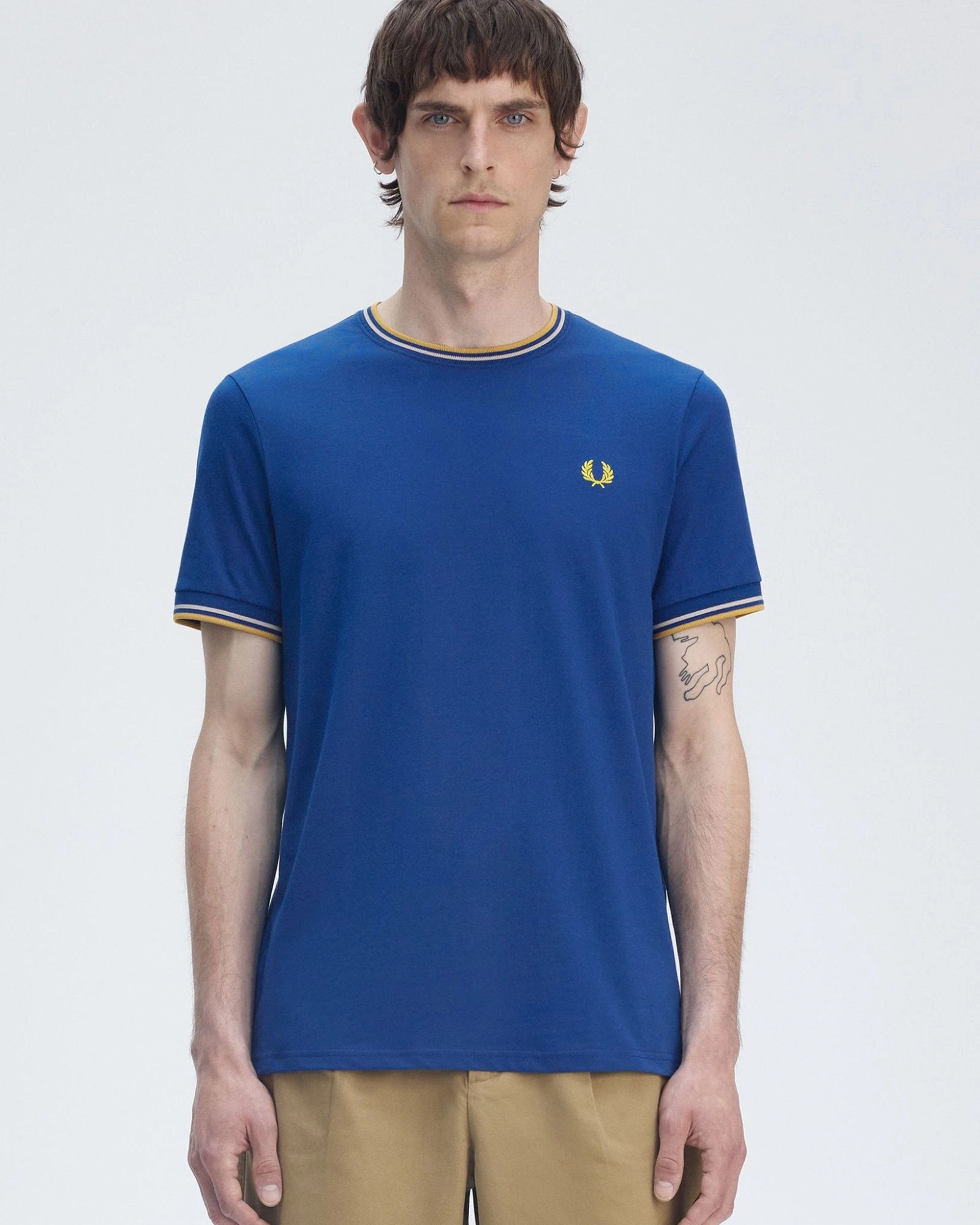 Fred Perry Twin Tipped T Shirt - Shaded Cobalt / Oatmeal / Honeycomb