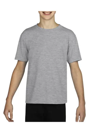 Gildan Youth Performance Jersey Feuchtigkeitstransportierendes Kurzarm-T-Shirt mit Rundhalsausschnitt - Sportgrau