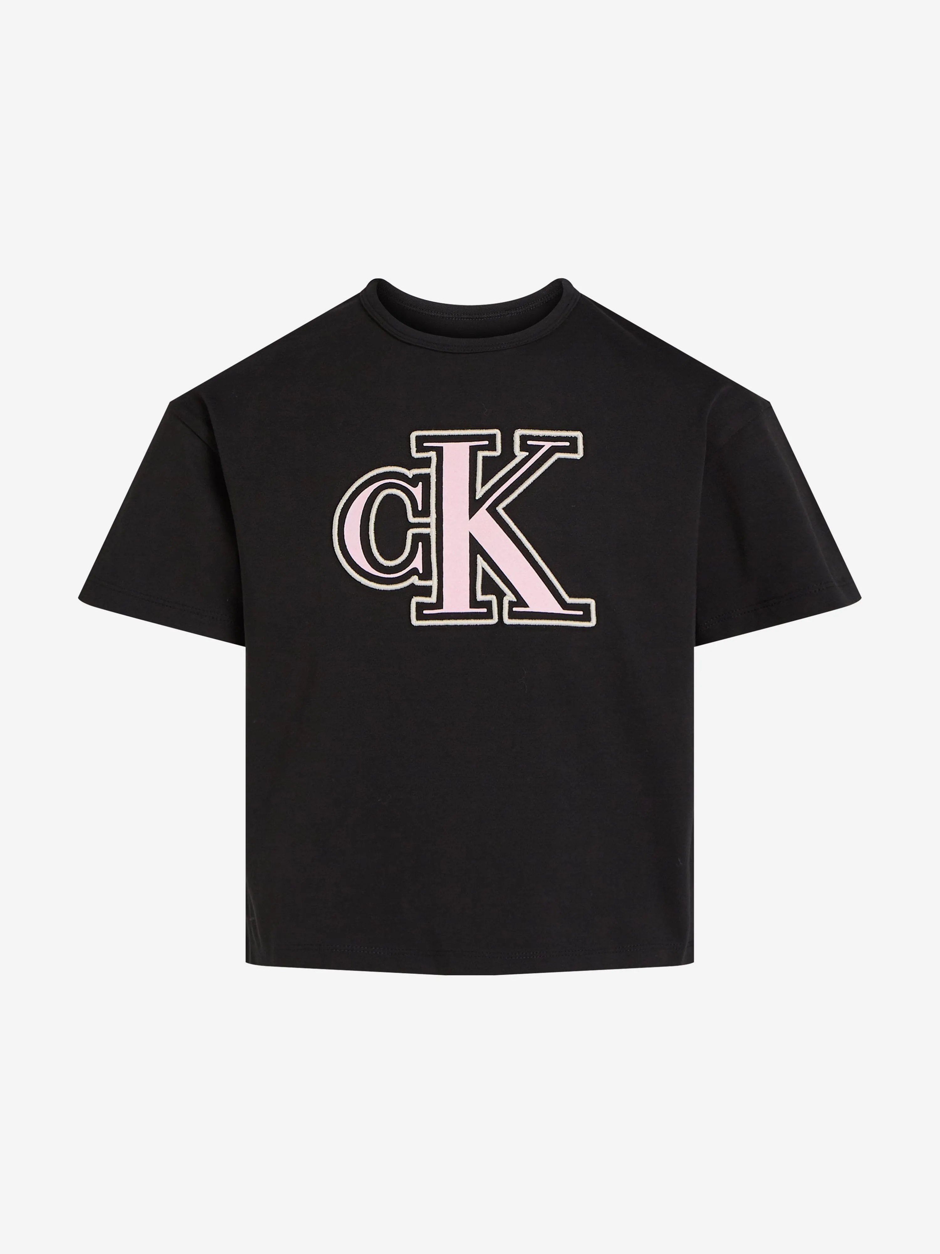 Mädchen Monogramm Flock Boxy T-Shirt in Schwarz