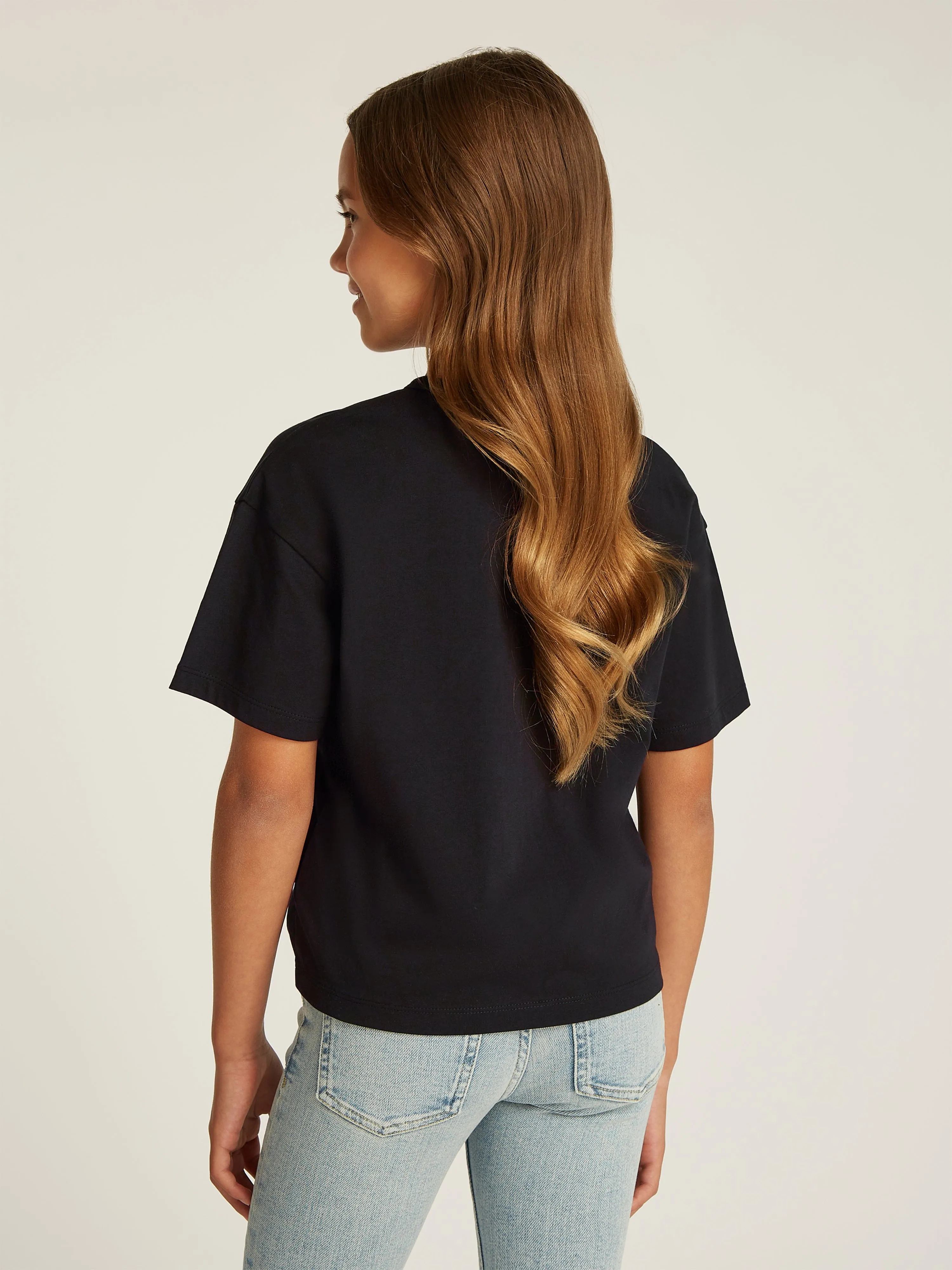 Mädchen Monogramm Flock Boxy T-Shirt in Schwarz