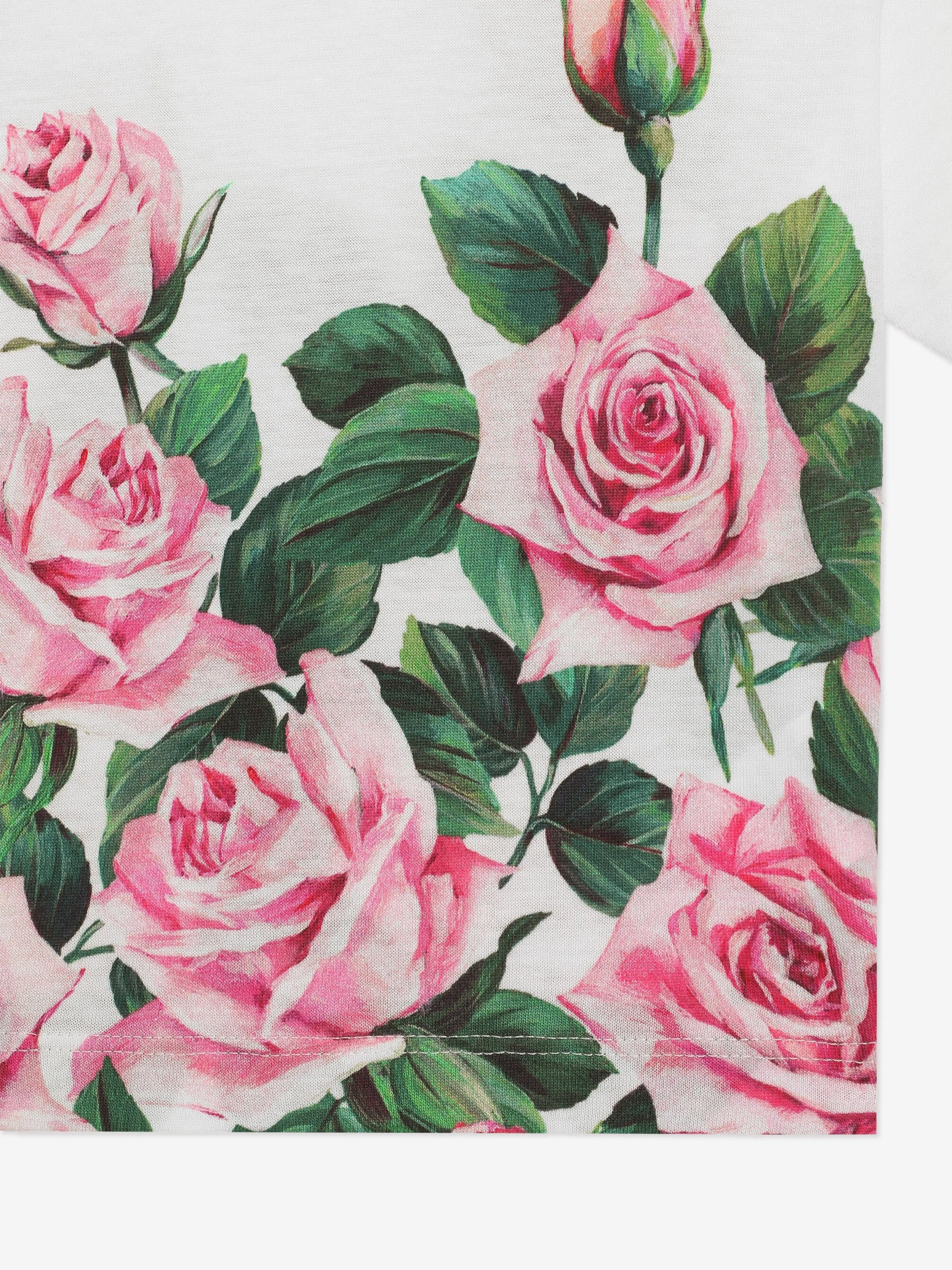 Mädchen Rosenprint T-Shirt in Weiß
