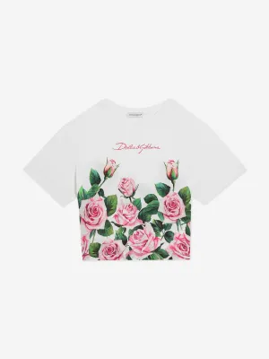Mädchen Rosenprint T-Shirt in Weiß