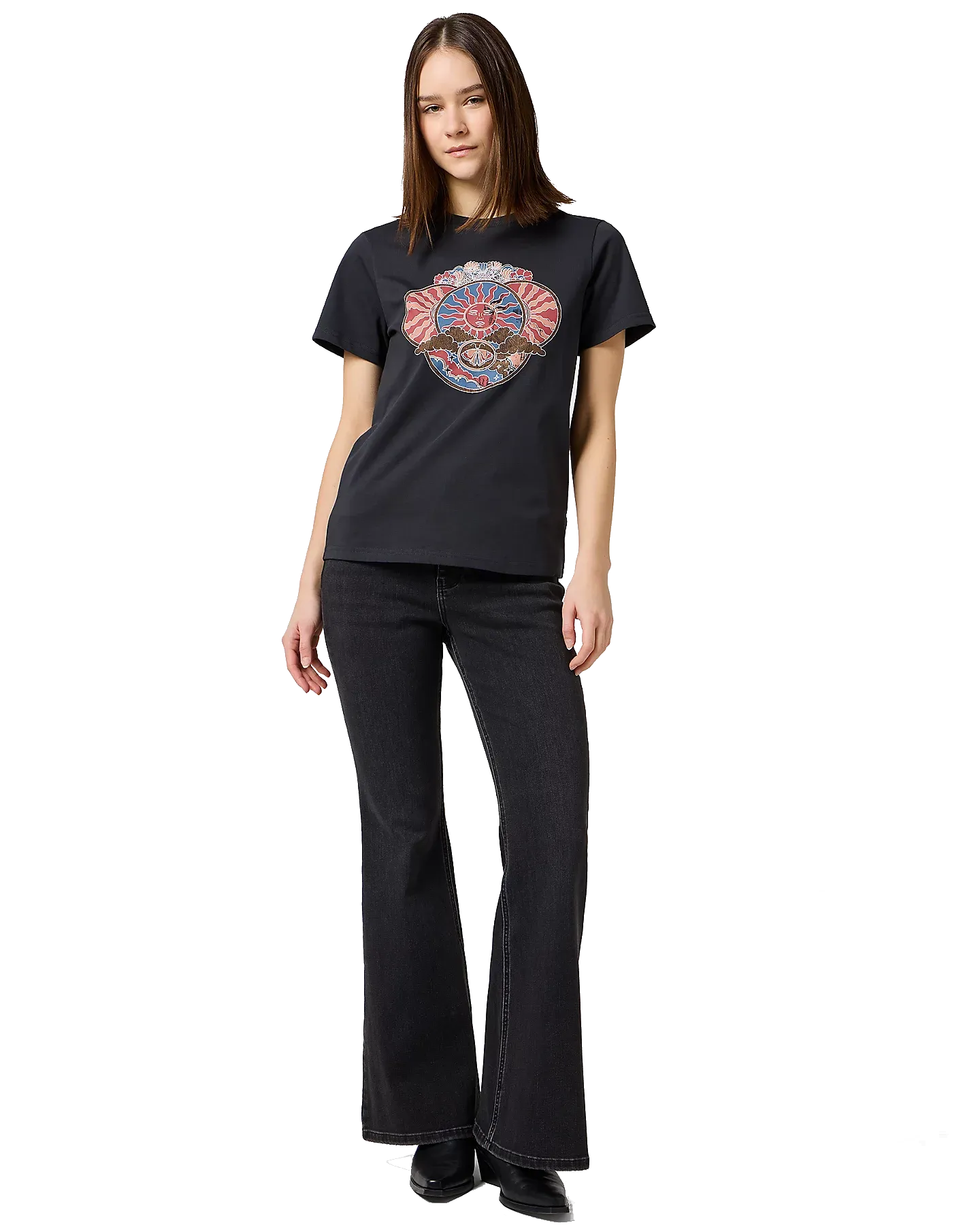 Graphik-T-Shirt in Verblasstem Schwarz