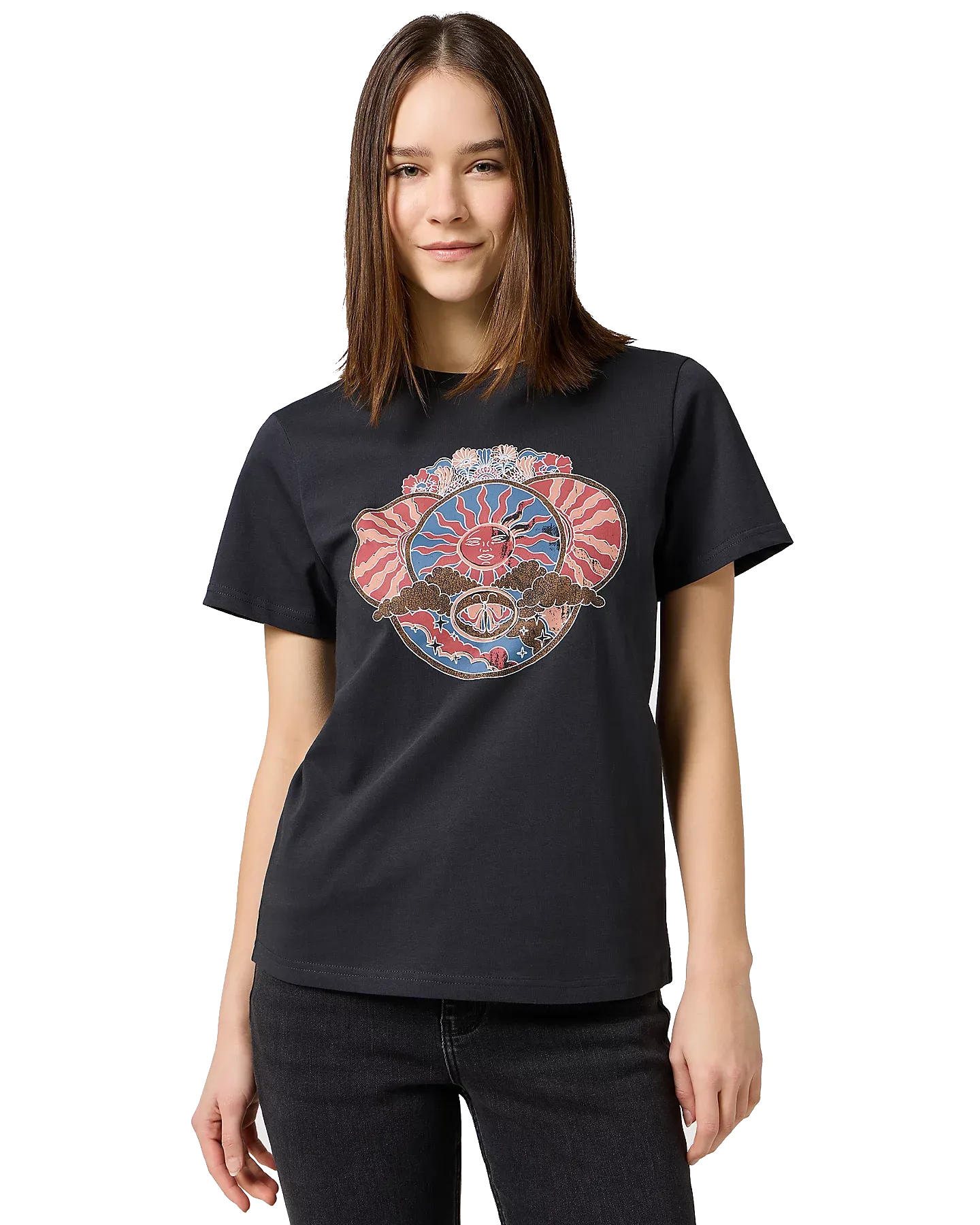 Graphik-T-Shirt in Verblasstem Schwarz
