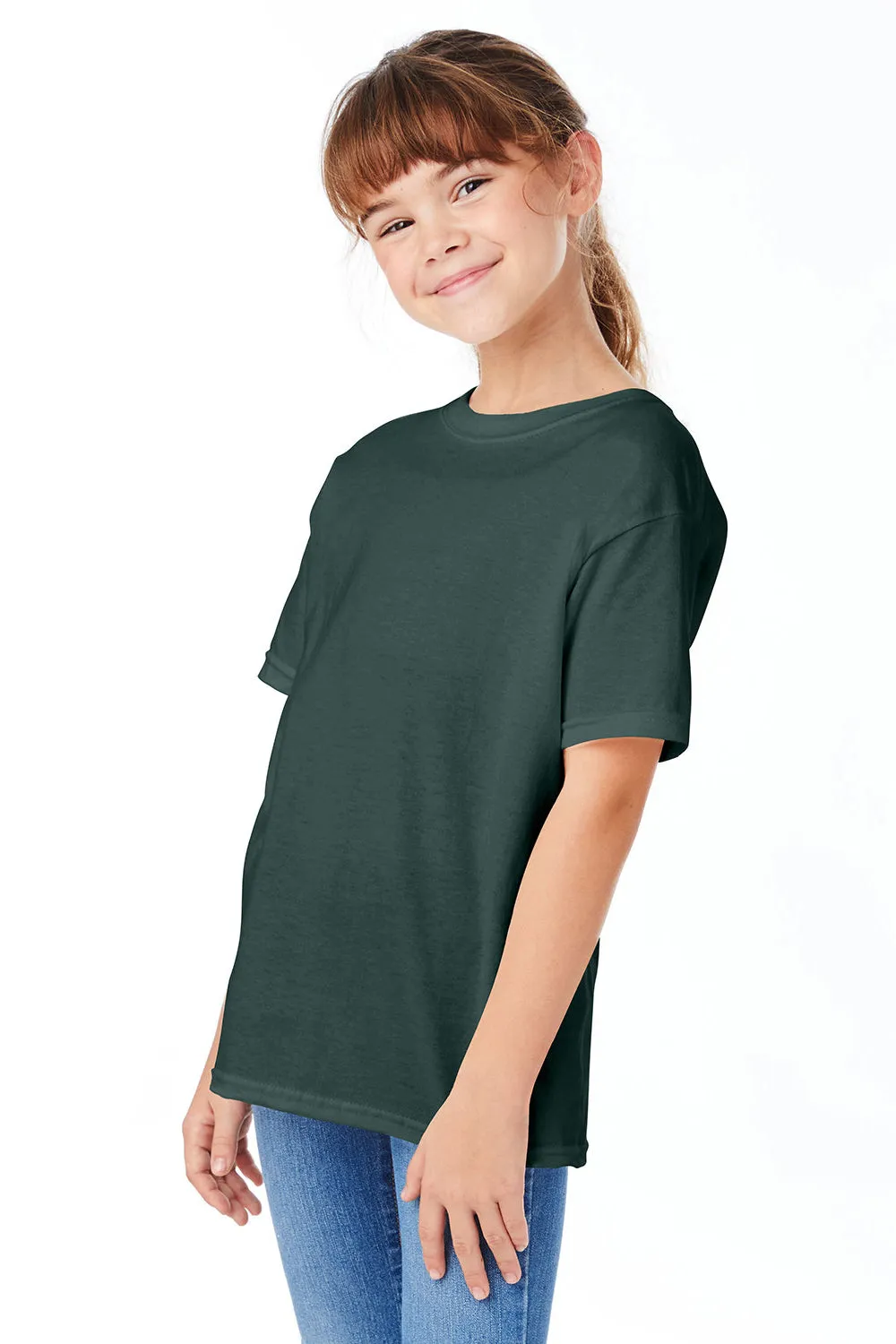 Hanes Youth ComfortSoft Kurzarm Rundhals T-Shirt - Sportliches Dunkelgrün