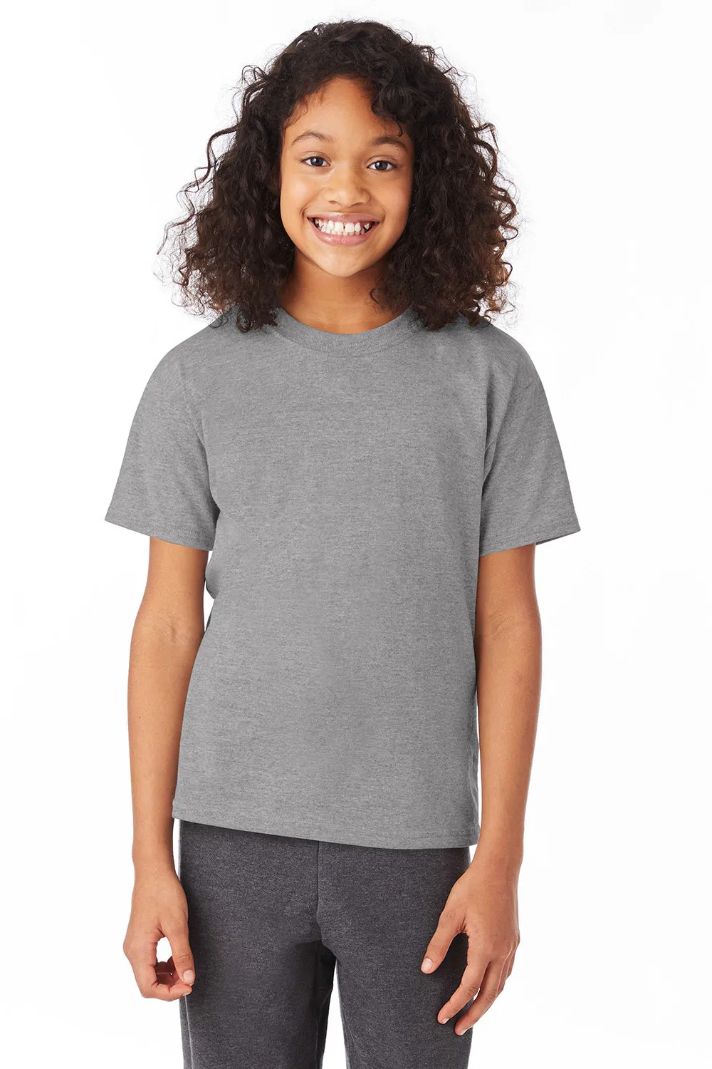 Hanes Youth EcoSmart Kurzarm-Rundhals-T-Shirt - Oxford Grau