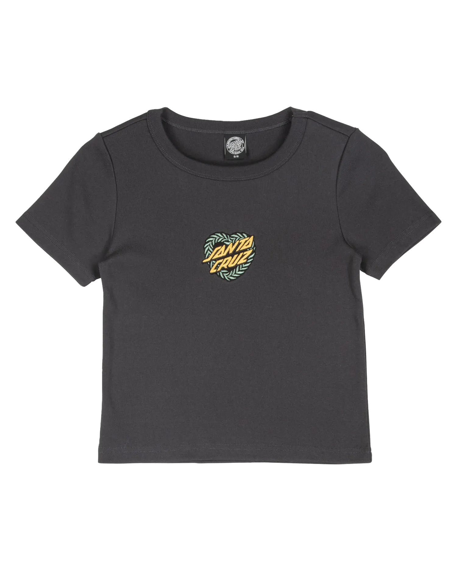 Herz-Kranz Mini Front T-Shirt in Schwarz gewaschen