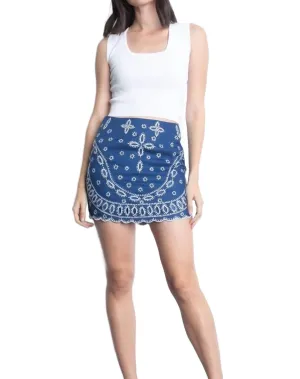 Illiana Bestickter Leinenrock In Denim