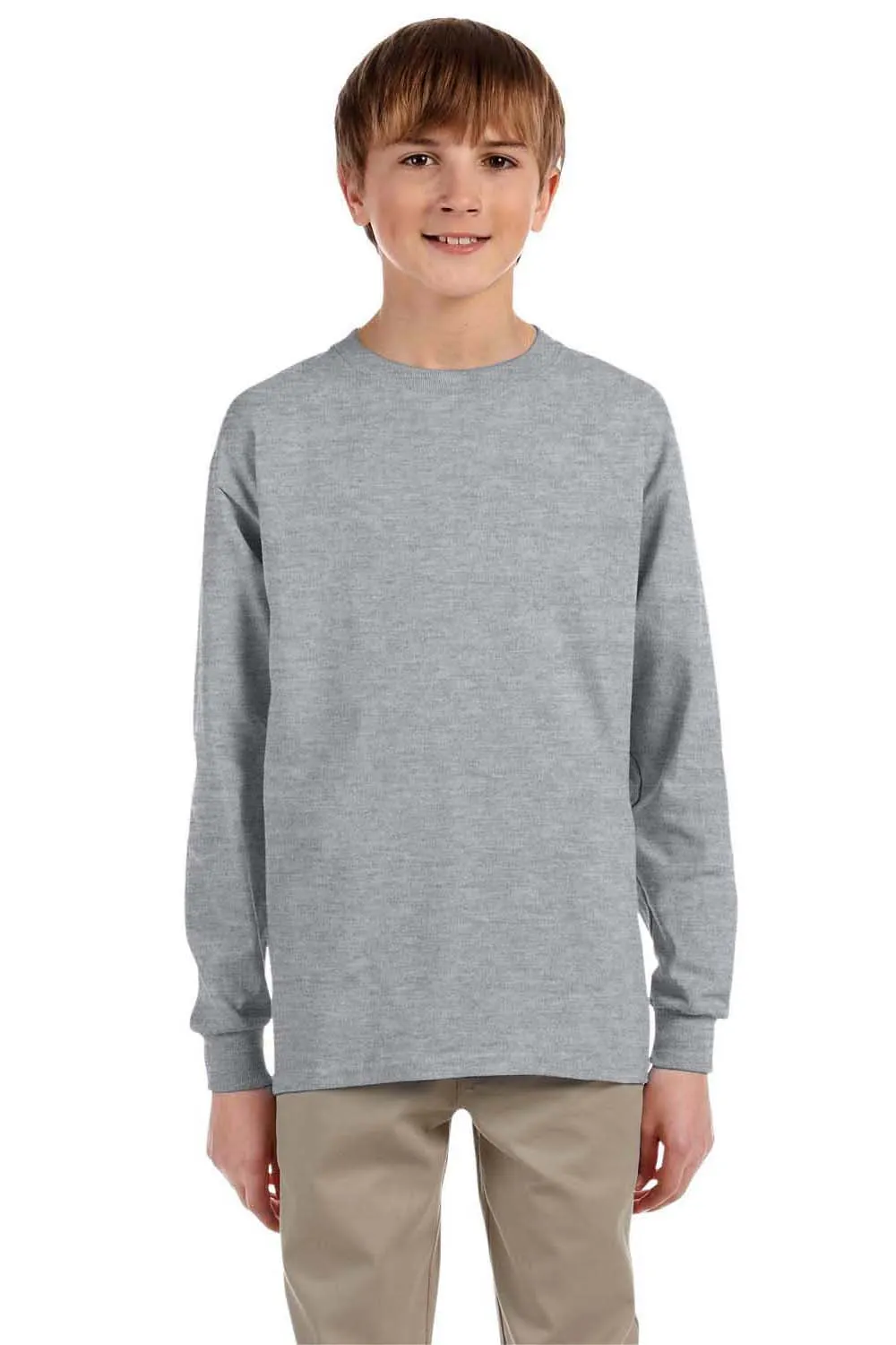 Jerzees Youth Dri-Power Feuchtigkeitstransport Langarm Rundhals T-Shirt - Heather Grey