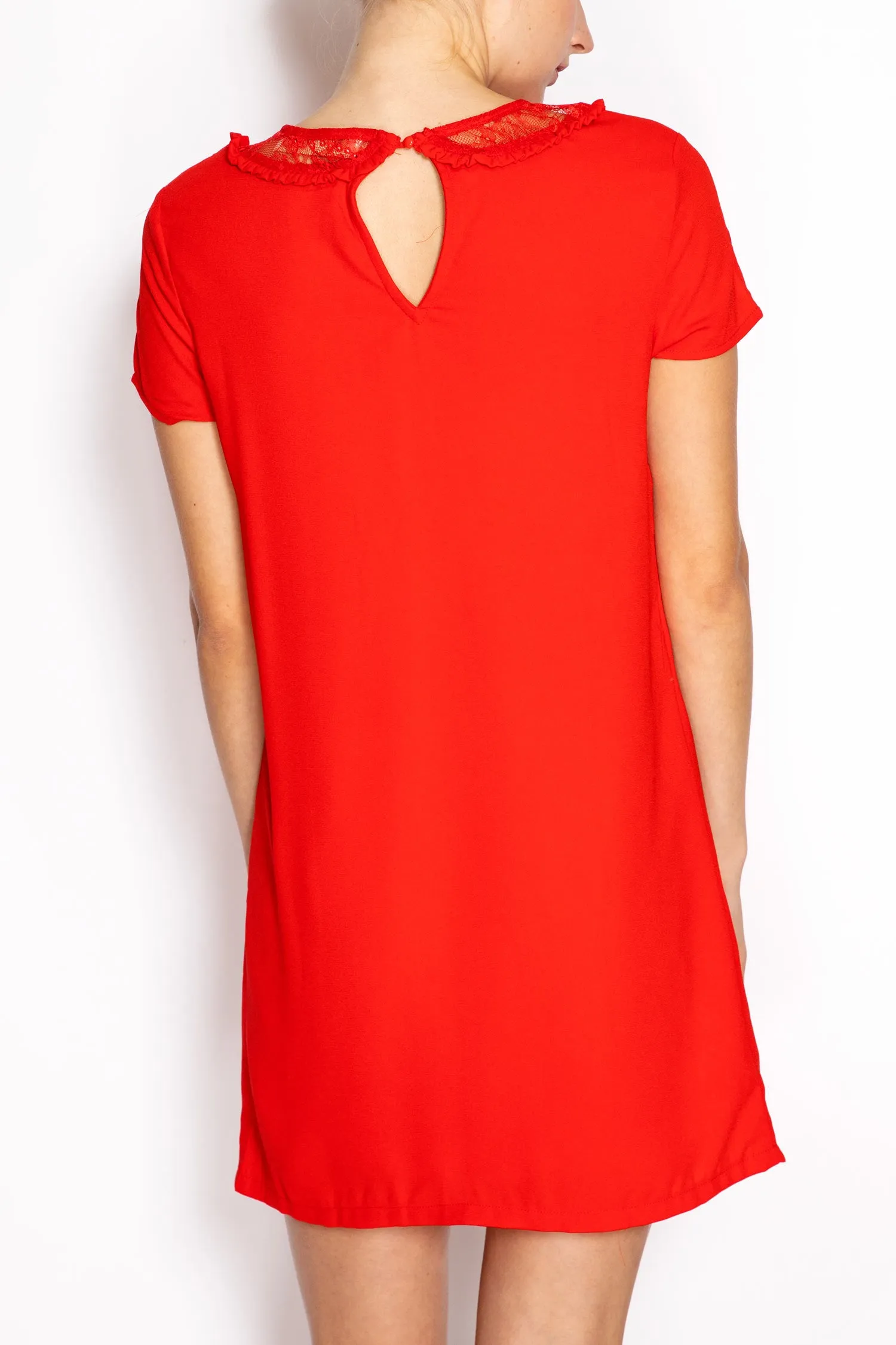 Spitzenbesetztes Kurzarmkleid