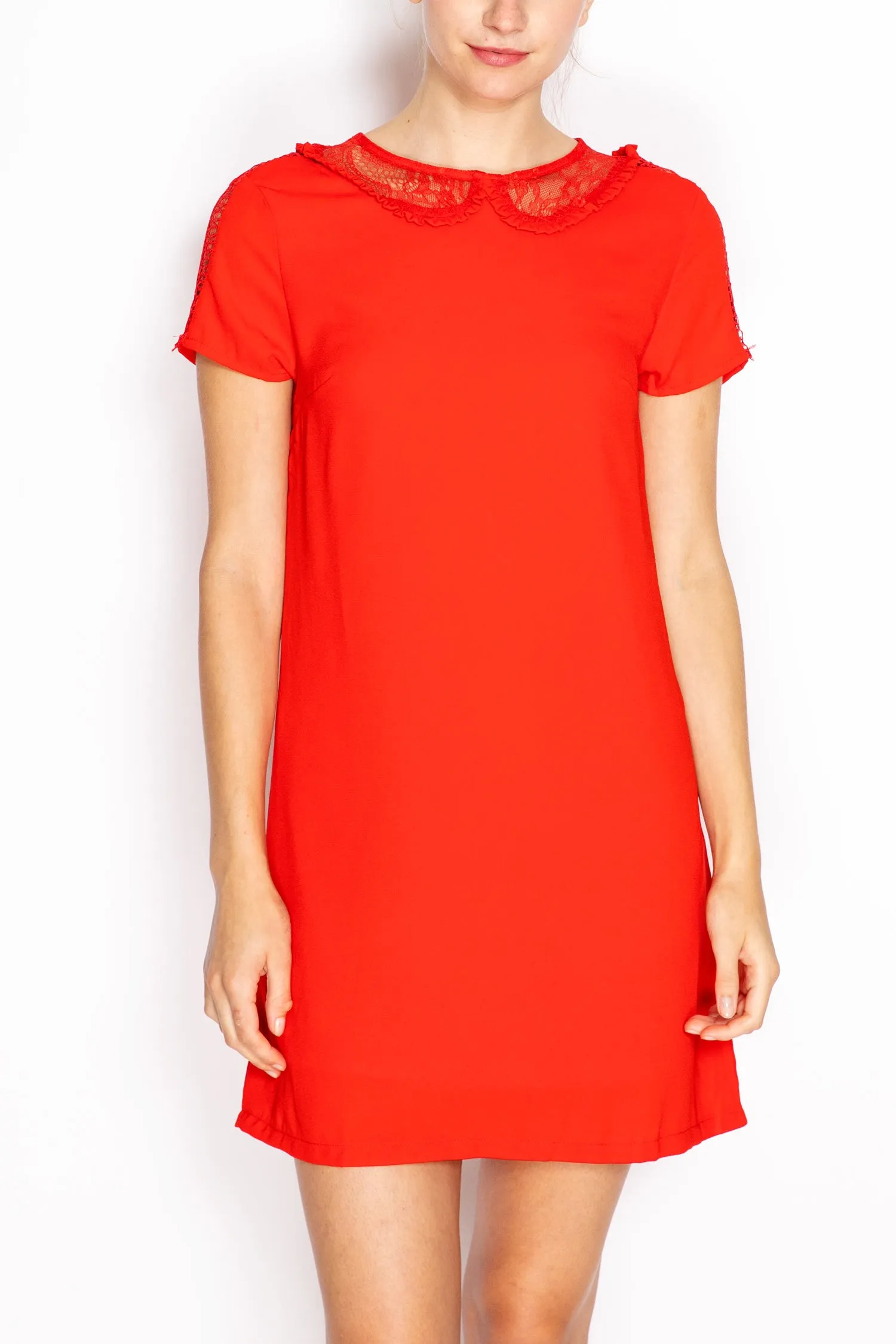 Spitzenbesetztes Kurzarmkleid