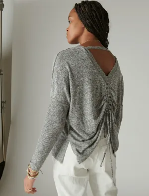 Lucky Brand Cloud Jersey Deep V Rüschen Top Mittelgrau Meliert Lucky Brand