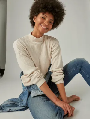 Lucky Brand Cloud Rib Bubble Mock Neck Top Stroh Heather Lucky Brand