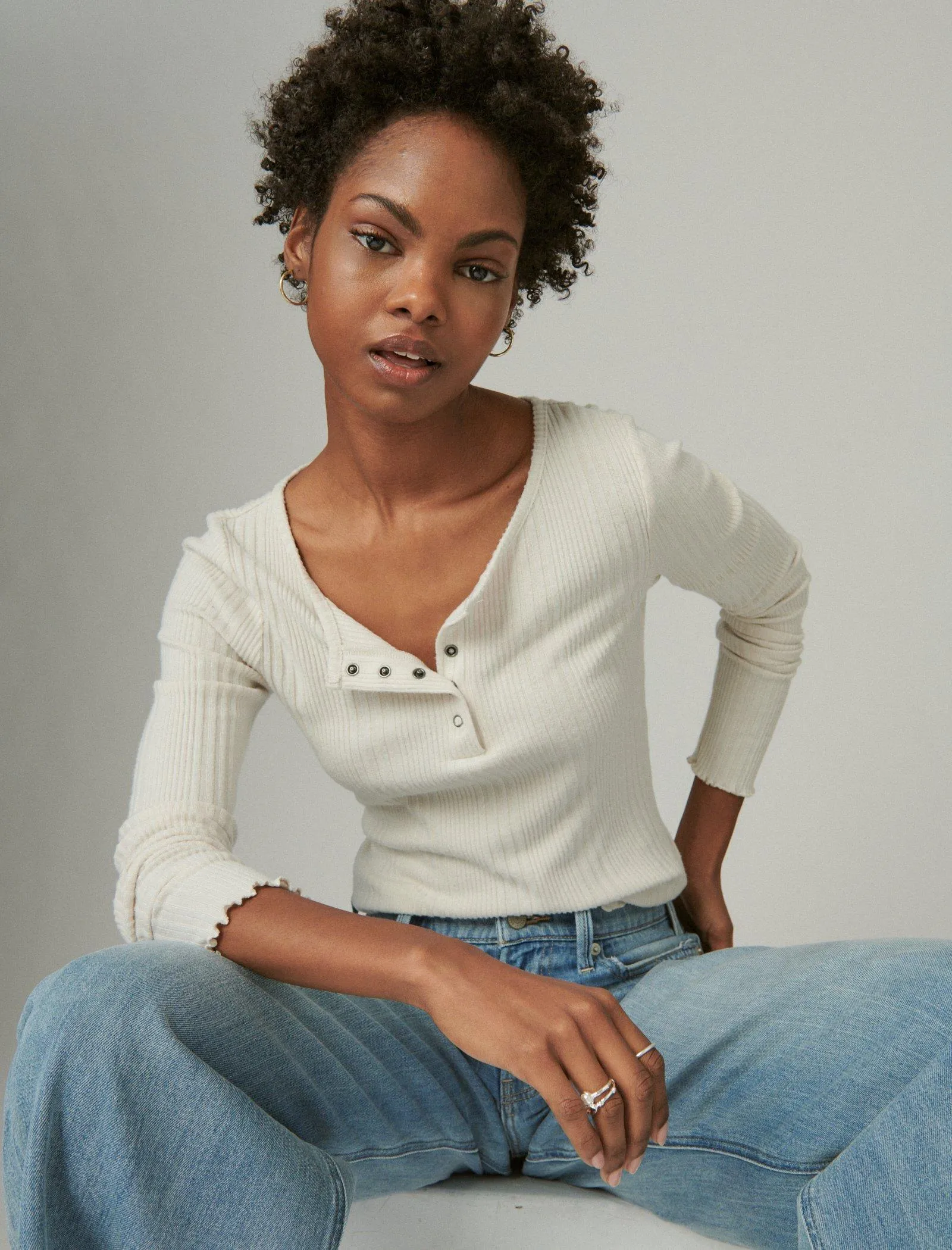 Lucky Brand Cloud Rib Henley Weiß Kappe Grau Lucky Brand