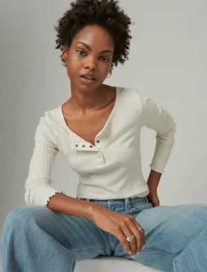 Lucky Brand Cloud Rib Henley Weiß Kappe Grau Lucky Brand